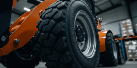 Workers operating forklifts outside while other workers walk around them